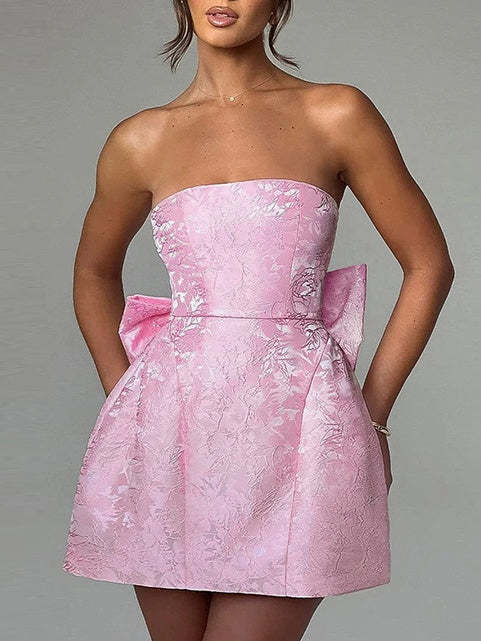 Strapless Sleeveless Short Party Dress with Bowknot for Homecoming or Dance