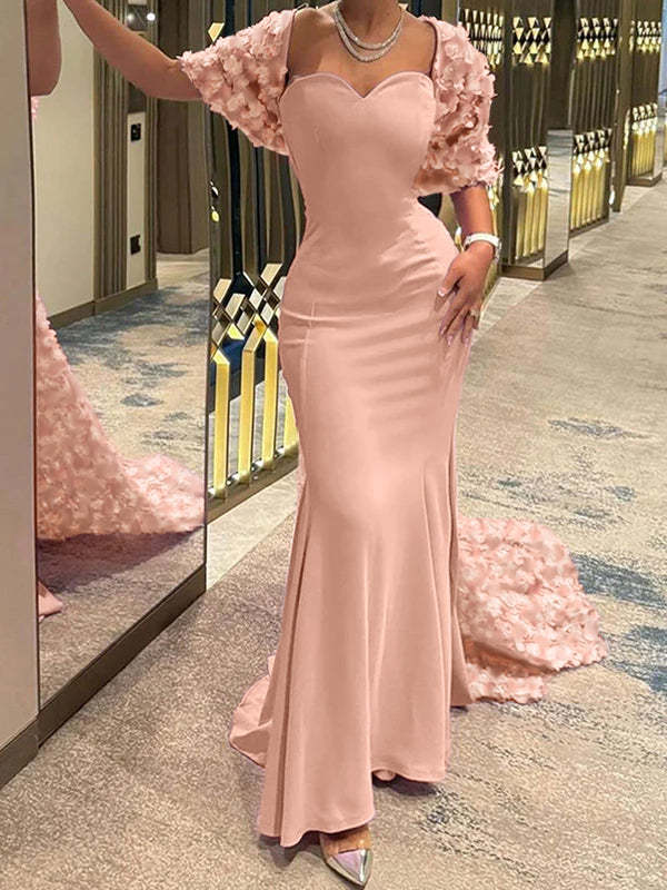 Sweetheart Trumpet Mermaid Sleeveless Evening Gown with Sweep Train