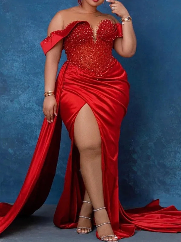 Sleeveless Sweetheart Trumpet/Mermaid Evening Dress with High Split and Sweep Train