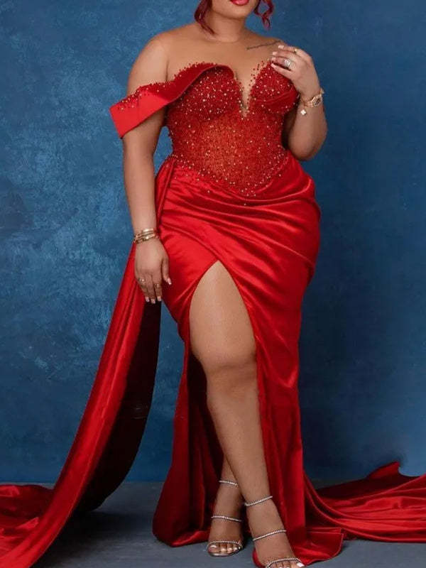 Sleeveless Sweetheart Trumpet/Mermaid Evening Dress with High Split and Sweep Train