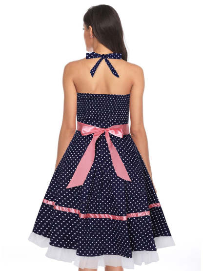 Retro Vintage Mini Halter Dress in Polyester Sleeveless