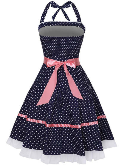 Retro Vintage Mini Halter Dress in Polyester Sleeveless