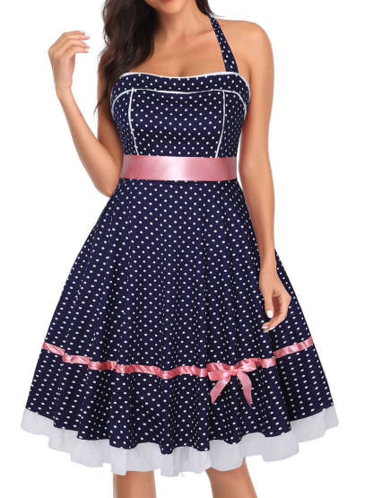 Retro Vintage Mini Halter Dress in Polyester Sleeveless