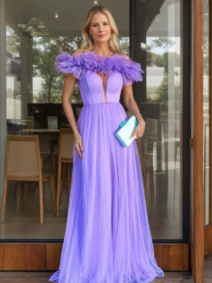 Princess A-Line Sleeveless Floor-Length Off-the-Shoulder Evening Gowns