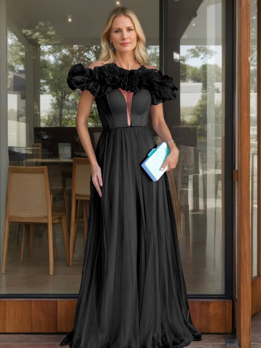 Princess A-Line Sleeveless Floor-Length Off-the-Shoulder Evening Gowns