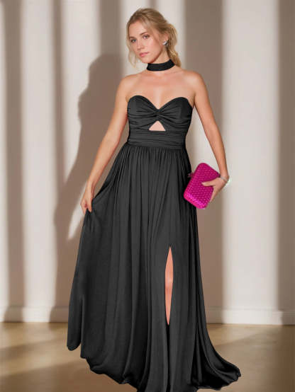 Sweetheart Sleeveless A-Line Princess Floor-Length Ruched Evening Gown