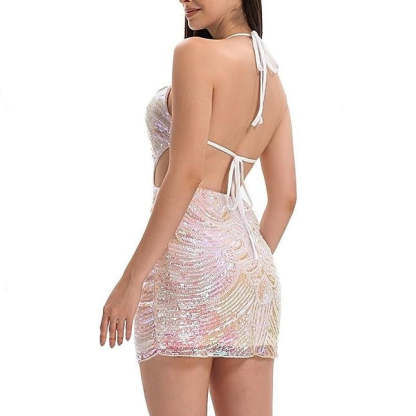 Sequined Halter Sleeveless Mini Dress for Party or Halloween