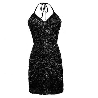 Sequined Halter Sleeveless Mini Dress for Party or Halloween