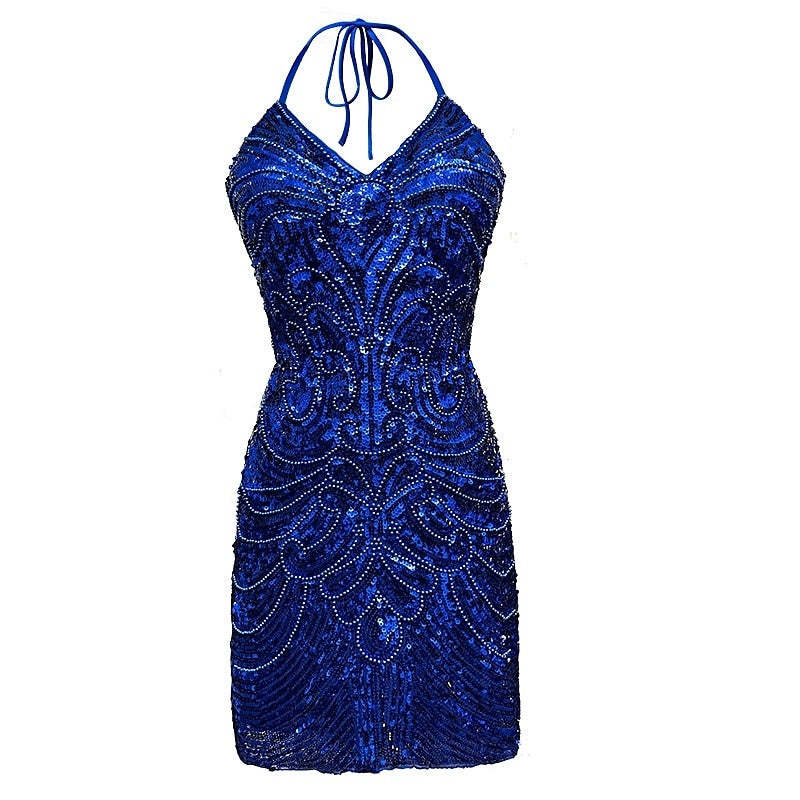 Sequined Halter Sleeveless Mini Dress for Party or Halloween