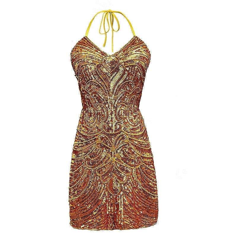Sequined Halter Sleeveless Mini Dress for Party or Halloween