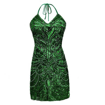 Sequined Halter Sleeveless Mini Dress for Party or Halloween