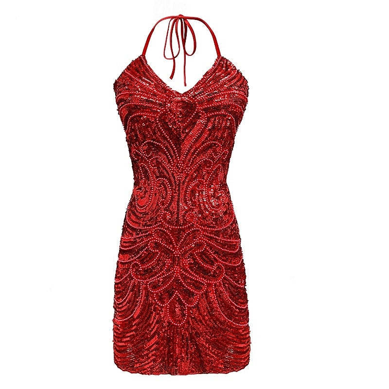 Sequined Halter Sleeveless Mini Dress for Party or Halloween