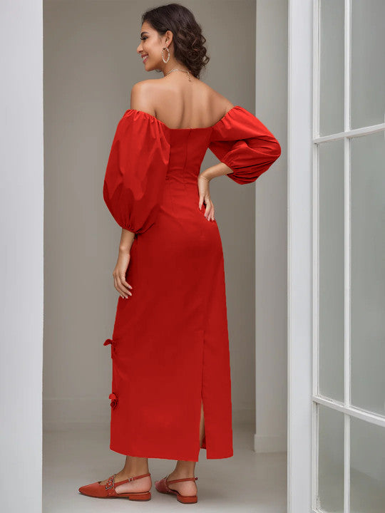 Strapless Long-Sleeved Sheath Dress with Mini Bows for Parties and Homecoming