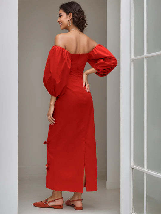 Strapless Long-Sleeved Sheath Dress with Mini Bows for Parties and Homecoming