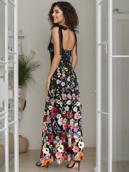 Spaghetti Strap Sleeveless Floor-Length A-Line/Princess Evening Dress with Embroidery