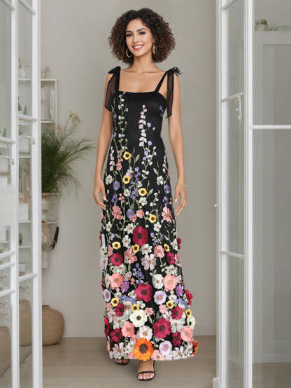 Spaghetti Strap Sleeveless Floor-Length A-Line/Princess Evening Dress with Embroidery