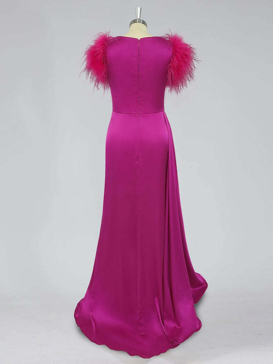 Evening Party Dress with Mermaid Trumpet Feathers