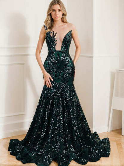 Sequined Sleeveless Evening Dresses in Trumpet/Mermaid Jewel Neck