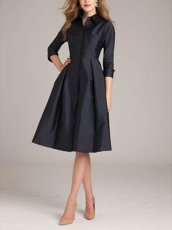 Knee-Length A-Line/Princess Cocktail Dress with Shirt Collar 3/4 Sleeves Bow(s) and Slit