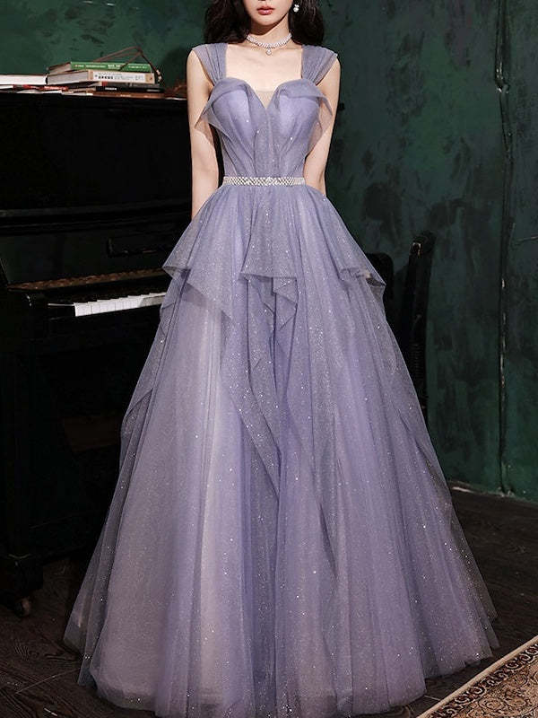 Sequin-Embellished Sleeveless Floor-Length A-Line Prom Dress with Off-the-Shoulder Neckline