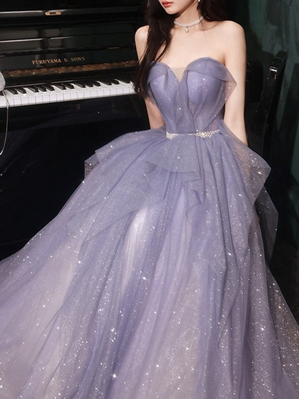 Sequin-Embellished Sleeveless Floor-Length A-Line Prom Dress with Off-the-Shoulder Neckline