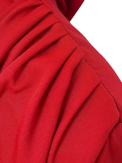 Floor-Length Cowl Neck Evening Dress with Long Sleeves Side Split & Buttons