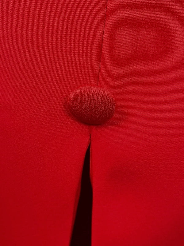 Floor-Length Cowl Neck Evening Dress with Long Sleeves Side Split & Buttons