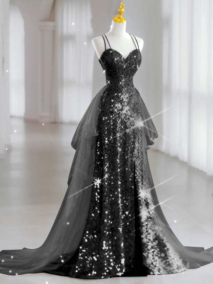 Sweetheart Sleeveless A-Line Princess Evening Gown with Sequin in Floor-Length