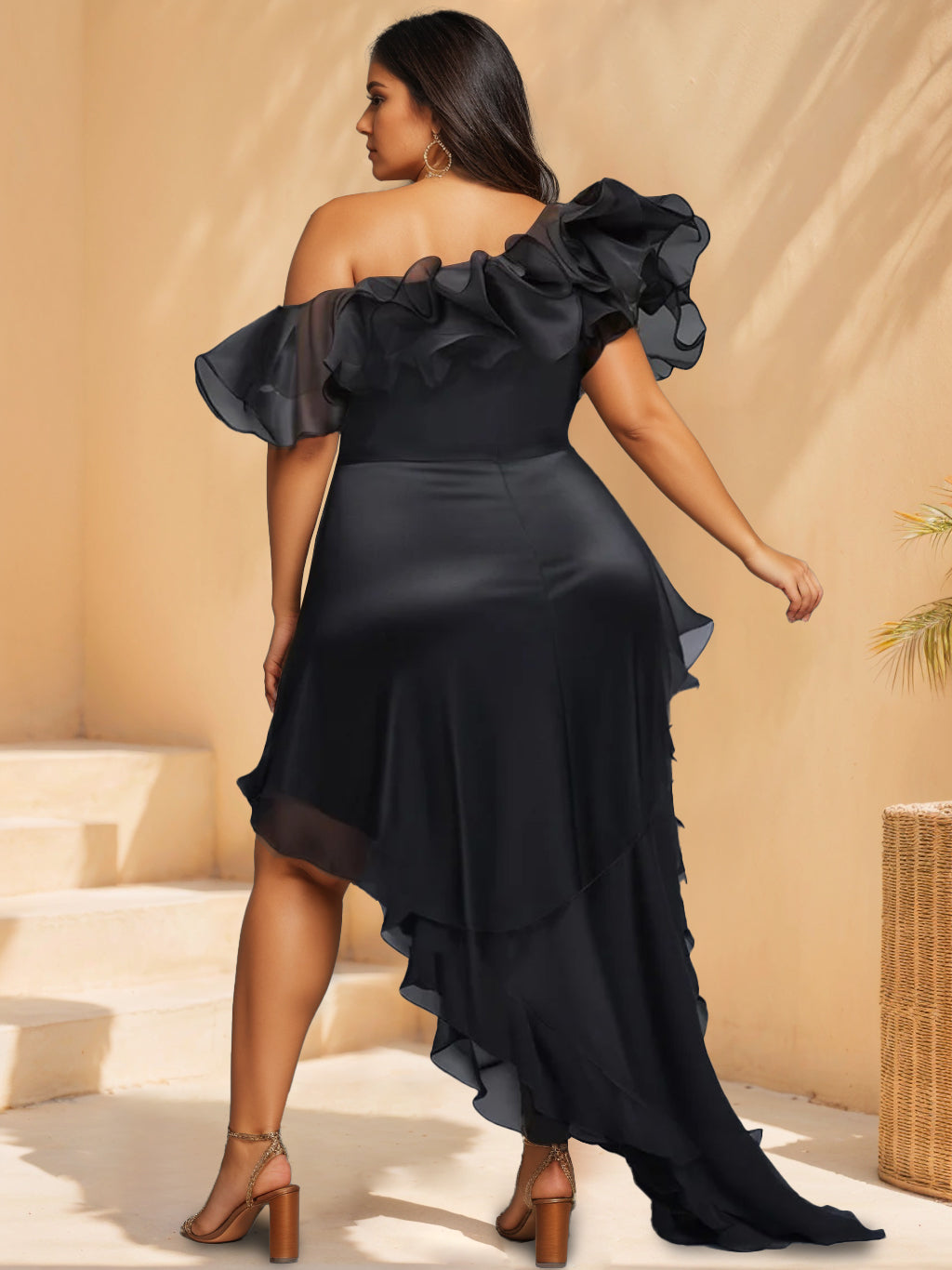 Short Sleeve A-Line Cocktail Dress with Princess Collar and Asymmetrical Ruffles