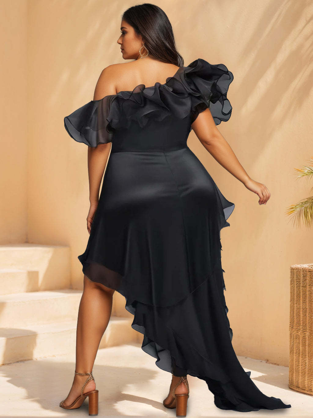 Short Sleeve A-Line Cocktail Dress with Princess Collar and Asymmetrical Ruffles