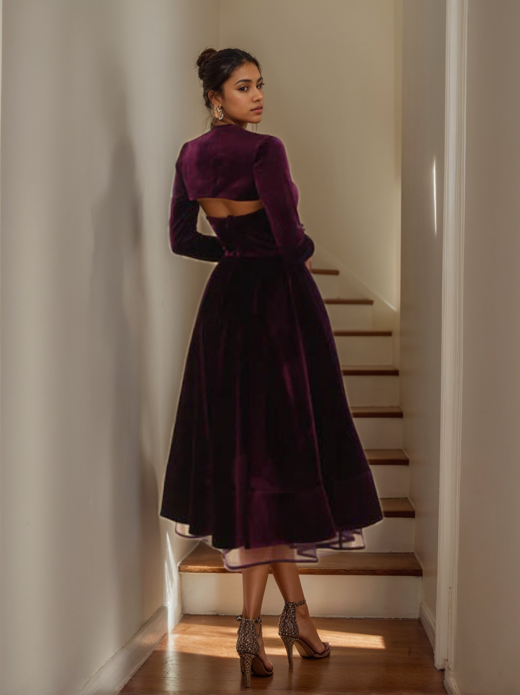 Velvet Tea-Length Cocktail Dress with Jacket in A-Line and Sweetheart Princess Styles
