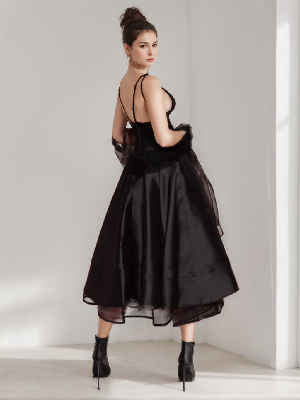 Spaghetti Strap Sleeveless A-Line Princess Tea-Length Cocktail Dress With Wrap