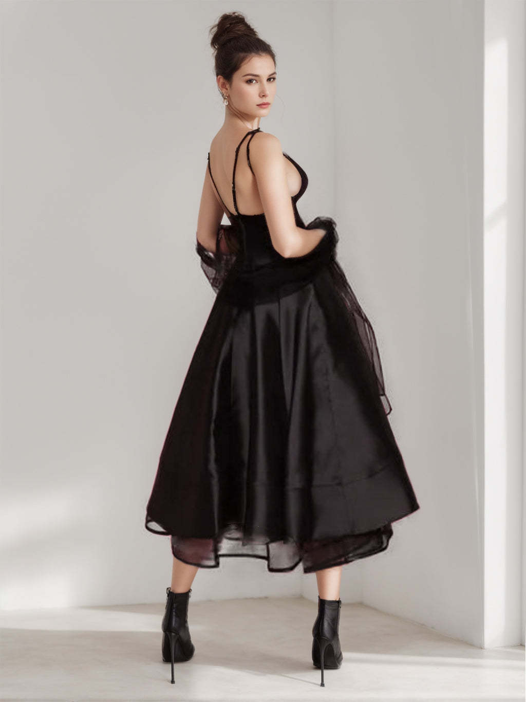 Spaghetti Strap Sleeveless A-Line Princess Tea-Length Cocktail Dress With Wrap