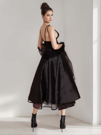 Spaghetti Strap Sleeveless A-Line Princess Tea-Length Cocktail Dress With Wrap