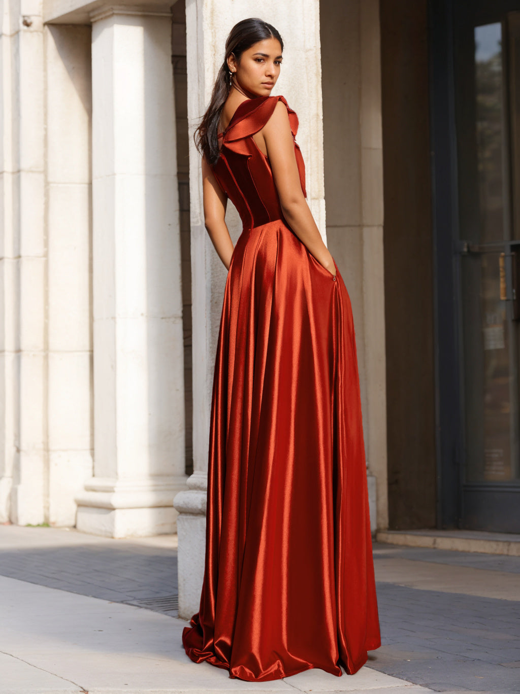 One-Shoulder A-Line Princess Floor-Length Prom Dress with Ruffles and Sleeveless Design