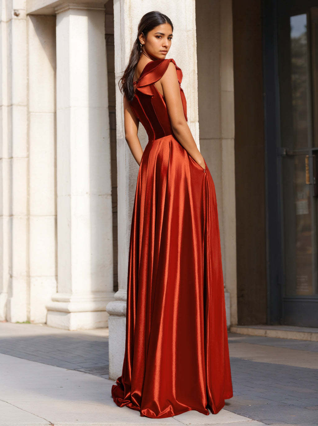 One-Shoulder A-Line Princess Floor-Length Prom Dress with Ruffles and Sleeveless Design
