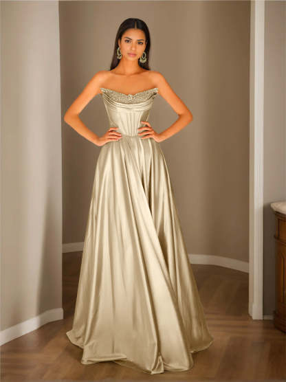 Strapless Sleeveless A-Line Princess Floor-Length Evening Dress with Sequins