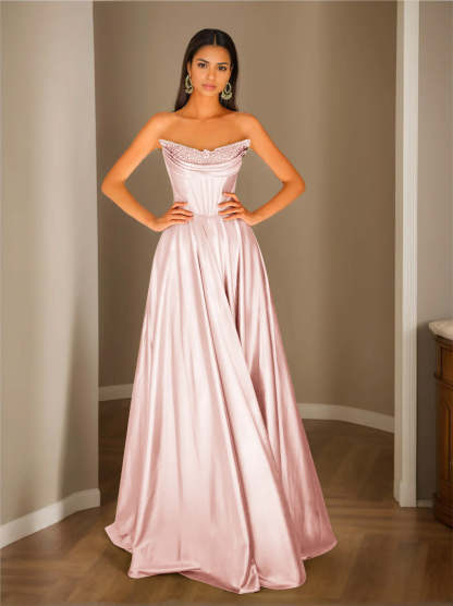Strapless Sleeveless A-Line Princess Floor-Length Evening Dress with Sequins