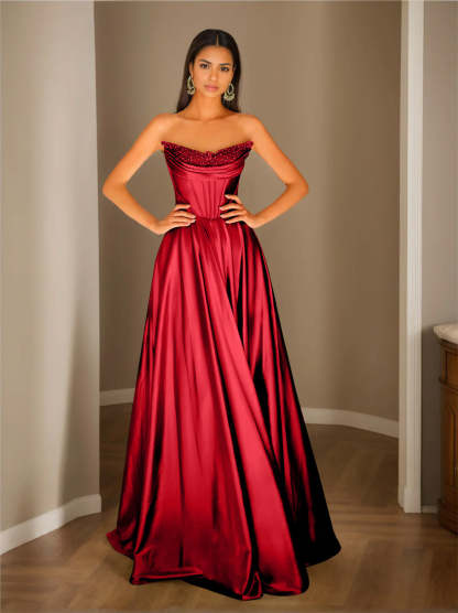 Strapless Sleeveless A-Line Princess Floor-Length Evening Dress with Sequins
