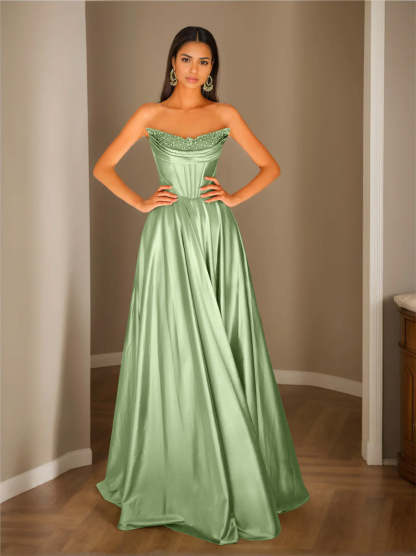 Strapless Sleeveless A-Line Princess Floor-Length Evening Dress with Sequins