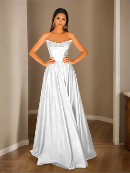 Strapless Sleeveless A-Line Princess Floor-Length Evening Dress with Sequins