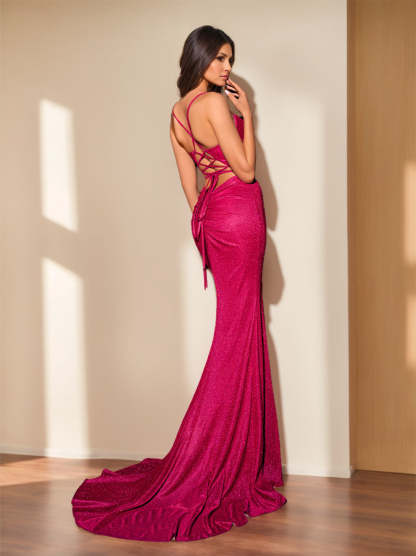 Sleeveless Floor-length Trumpet/Mermaid Prom Dress with Spaghetti Straps and Side Split