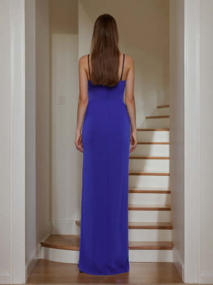 Strapless Sleeveless Floor-Length Prom Dress with Side Split and Bowknot