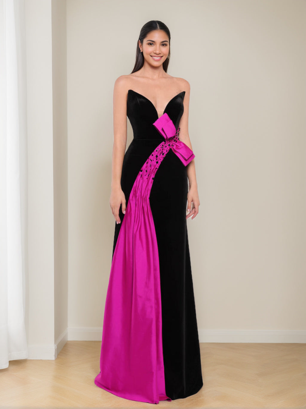 V-Neck Sleeveless Floor-Length Sheath/Column Prom Dress With Bowknot