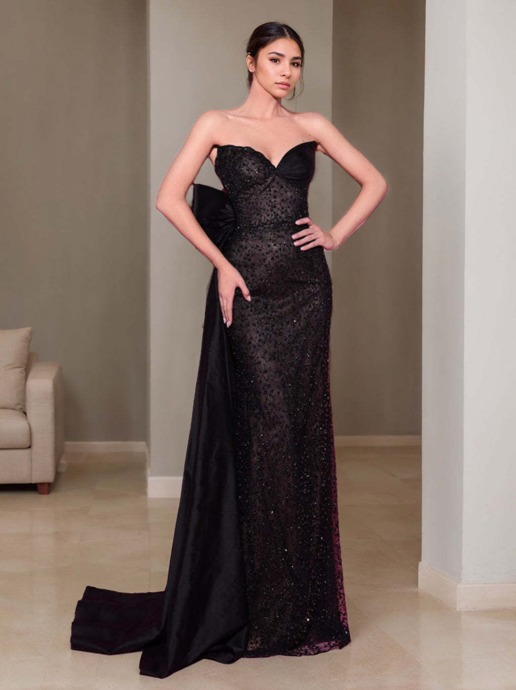 Sweetheart Sleeveless Floor-Length Prom Dress with Bowknot in Mermaid/Trumpet Style