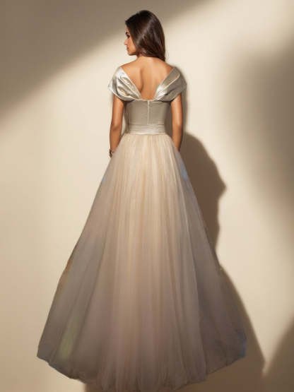 Sweetheart Off-the-Shoulder A-Line Princess Floor-length Prom Dress with Bow & Split Slit