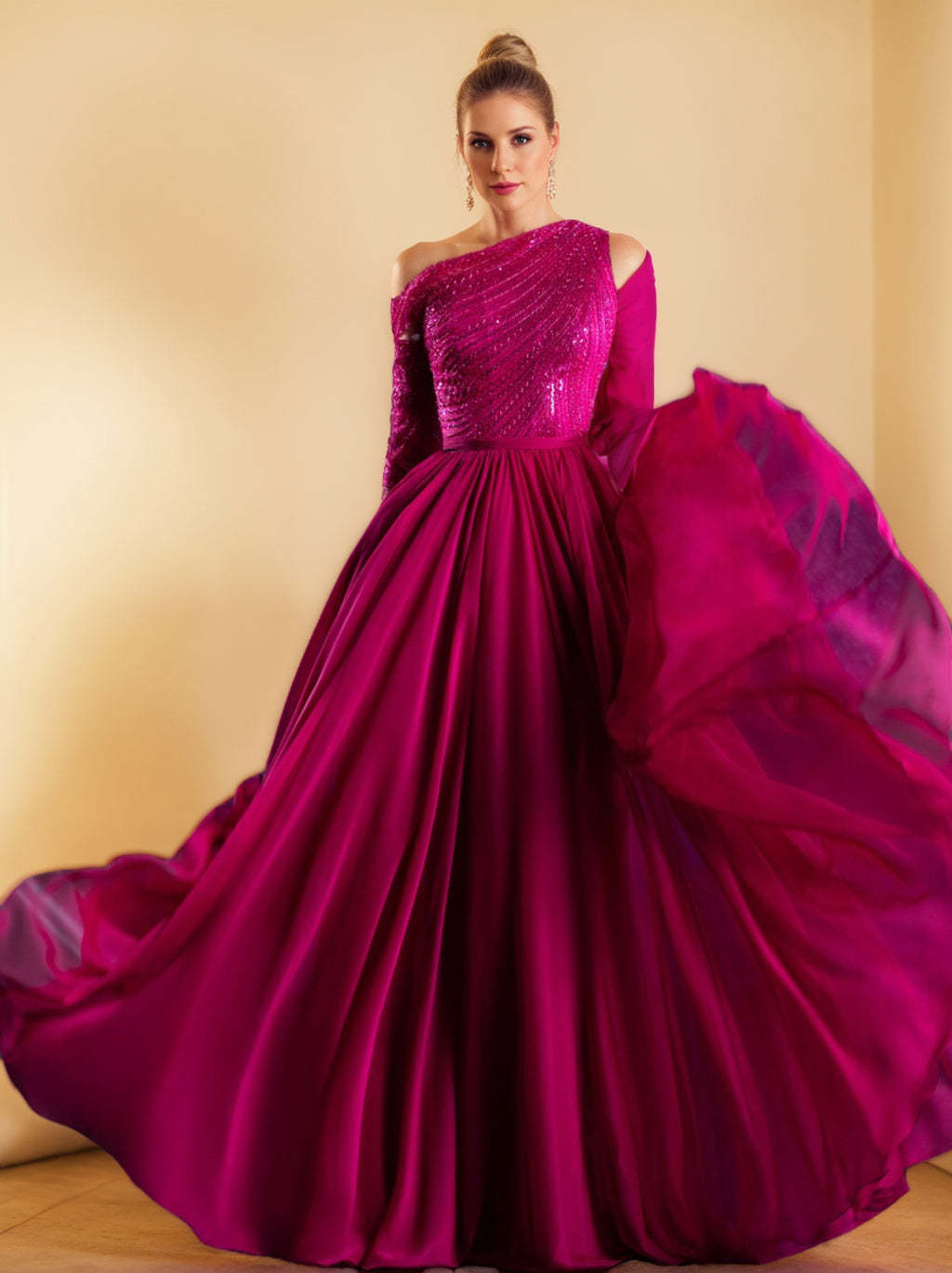 Princess A-Line Floor-Length Evening Dress with Off-the-Shoulder Short Sleeves and Embroidery