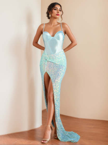 Sequined Floor-length Trumpet/Mermaid Prom Dress with Spaghetti Straps