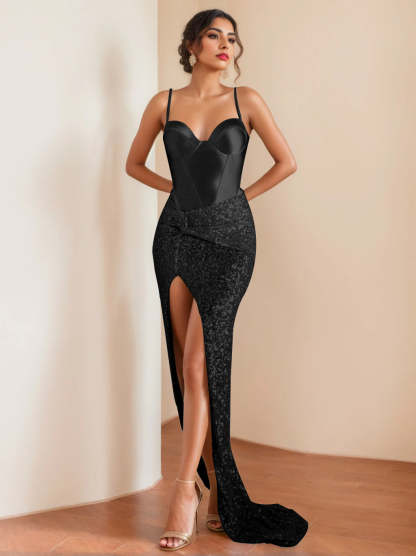 Sequined Floor-length Trumpet/Mermaid Prom Dress with Spaghetti Straps