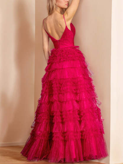 Sweetheart Spaghetti Strap A-Line Princess Floor-Length Glitter Evening Dresses